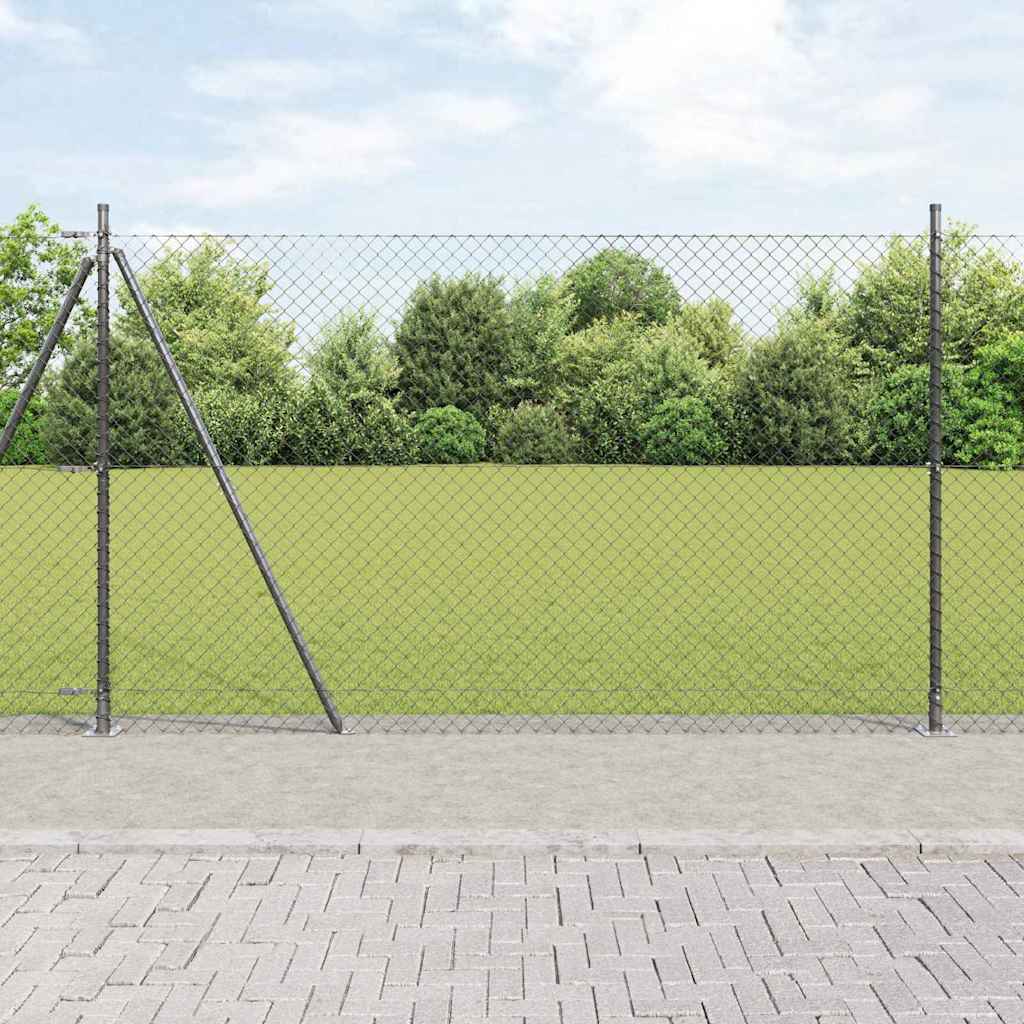 Kettengliedzaun mit Pfosten Grau 1,5 x 10 m Stahl